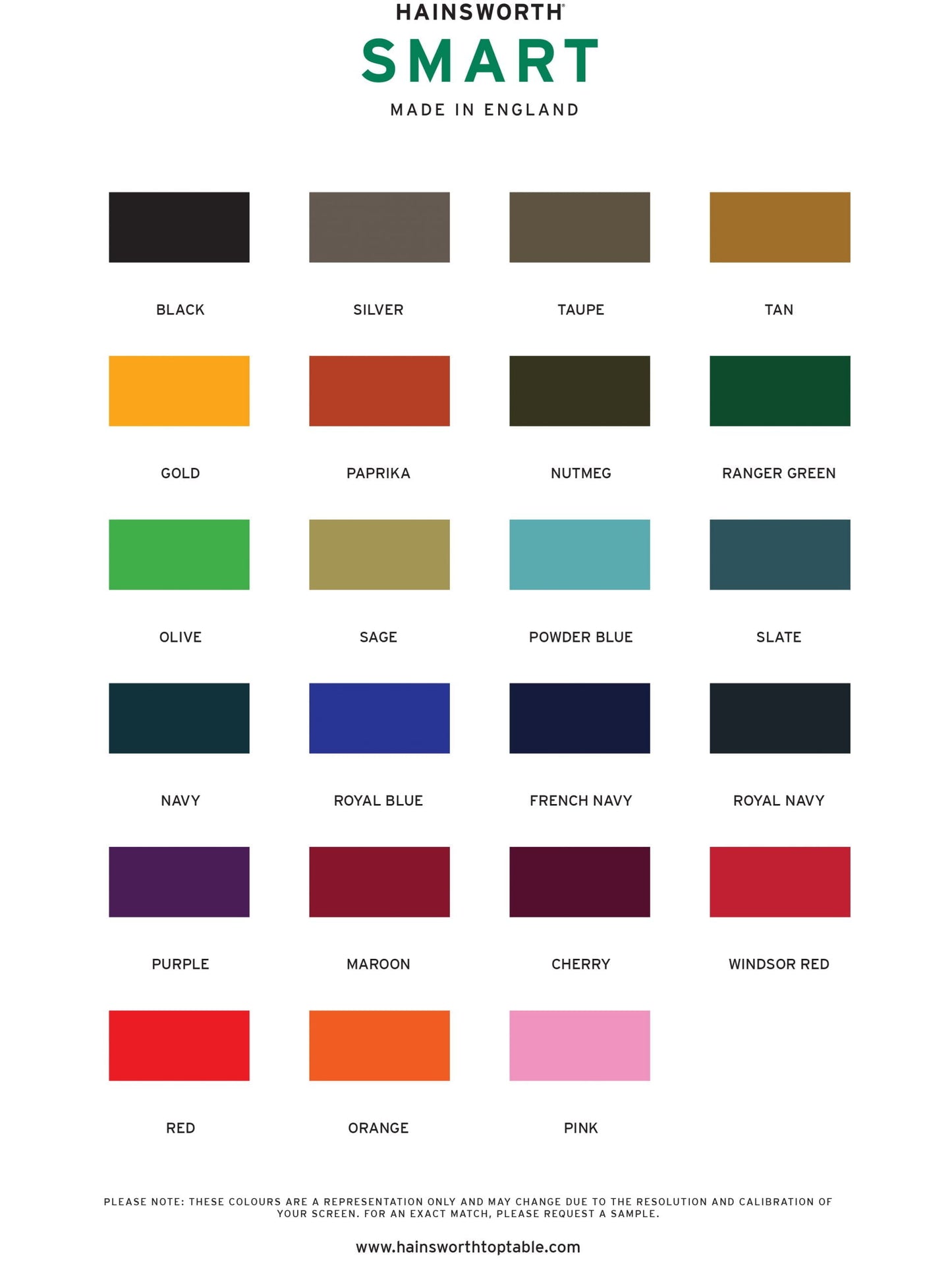 Hainsworth Table Cloth Shade Card