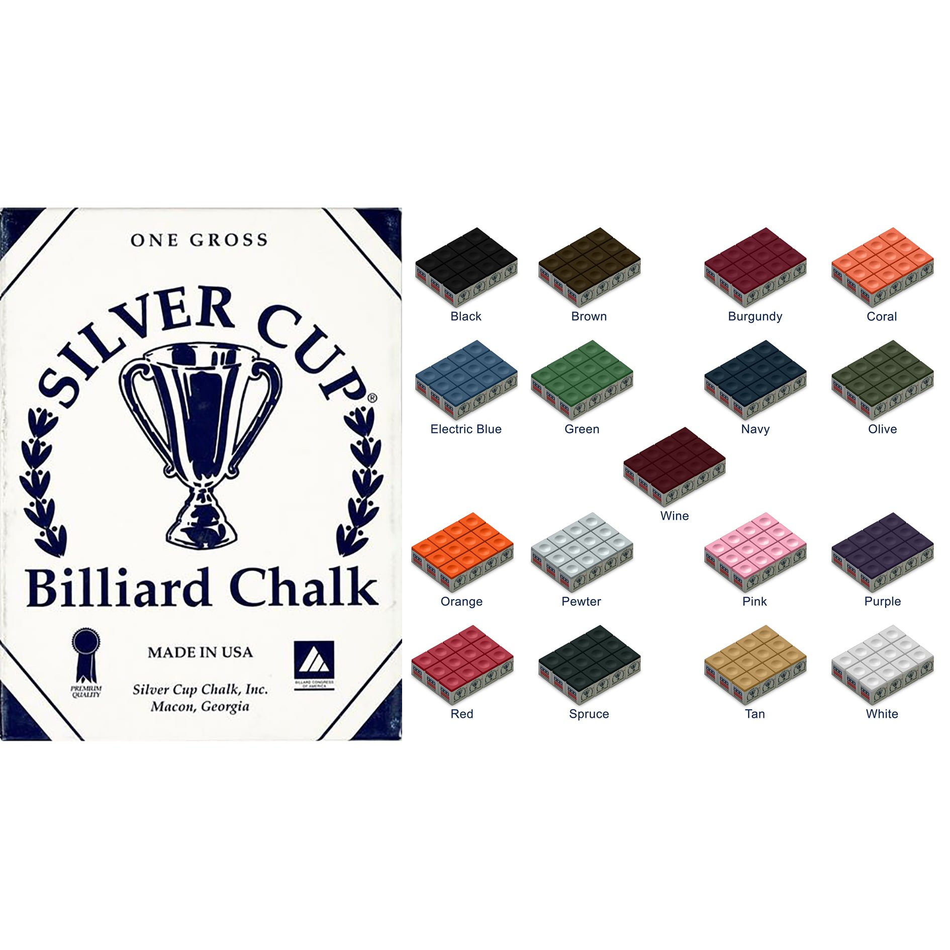 Silver Cup Billiard CUE CHALK 12 Pieces Made In USA SPRUCE 